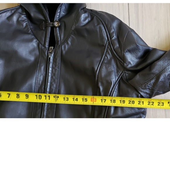 Wilsons Leather Jacket Womens XL Black Faux Fur Lined Hooded Coat Y2K Goth Moto - Picture 6 of 11